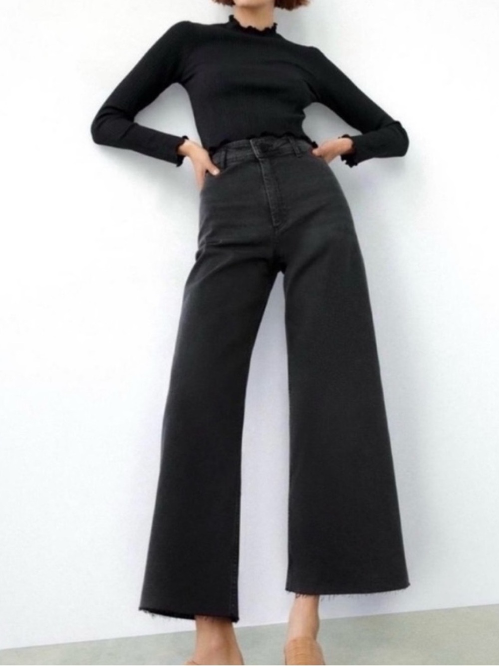 Zara Black High-Rise Marine style Wide-Leg Jeans size 2